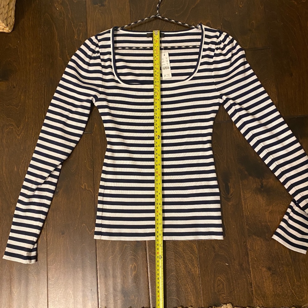 J. Crew Navy and White Striped Long Sleeve Ribbed Tee - Picture 7 of 8